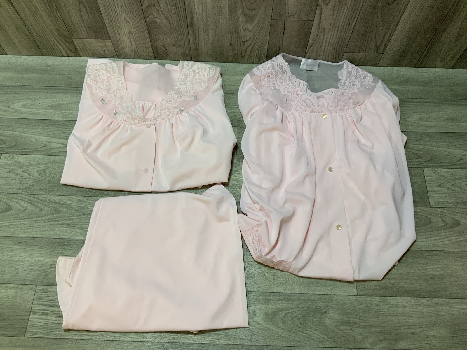 Vintage Shadowline Pink 3 Piece Set Nightgown/Pants/robe House Coat Size 44 Larg