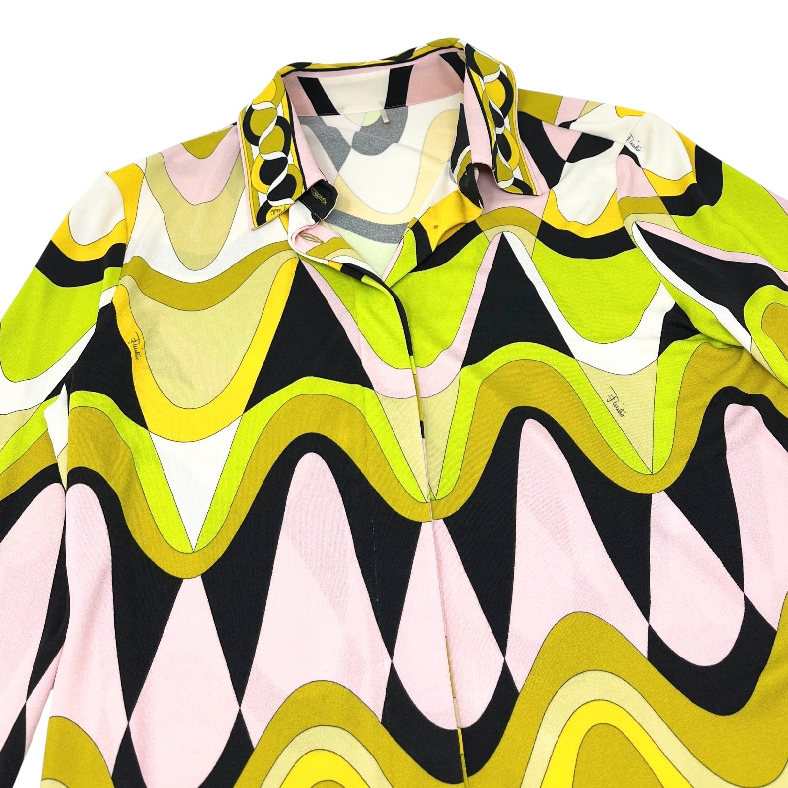 EMILIO PUCCI Vintage Logo Multicolor Shirt Pants Set #38 Button Zip Rayon