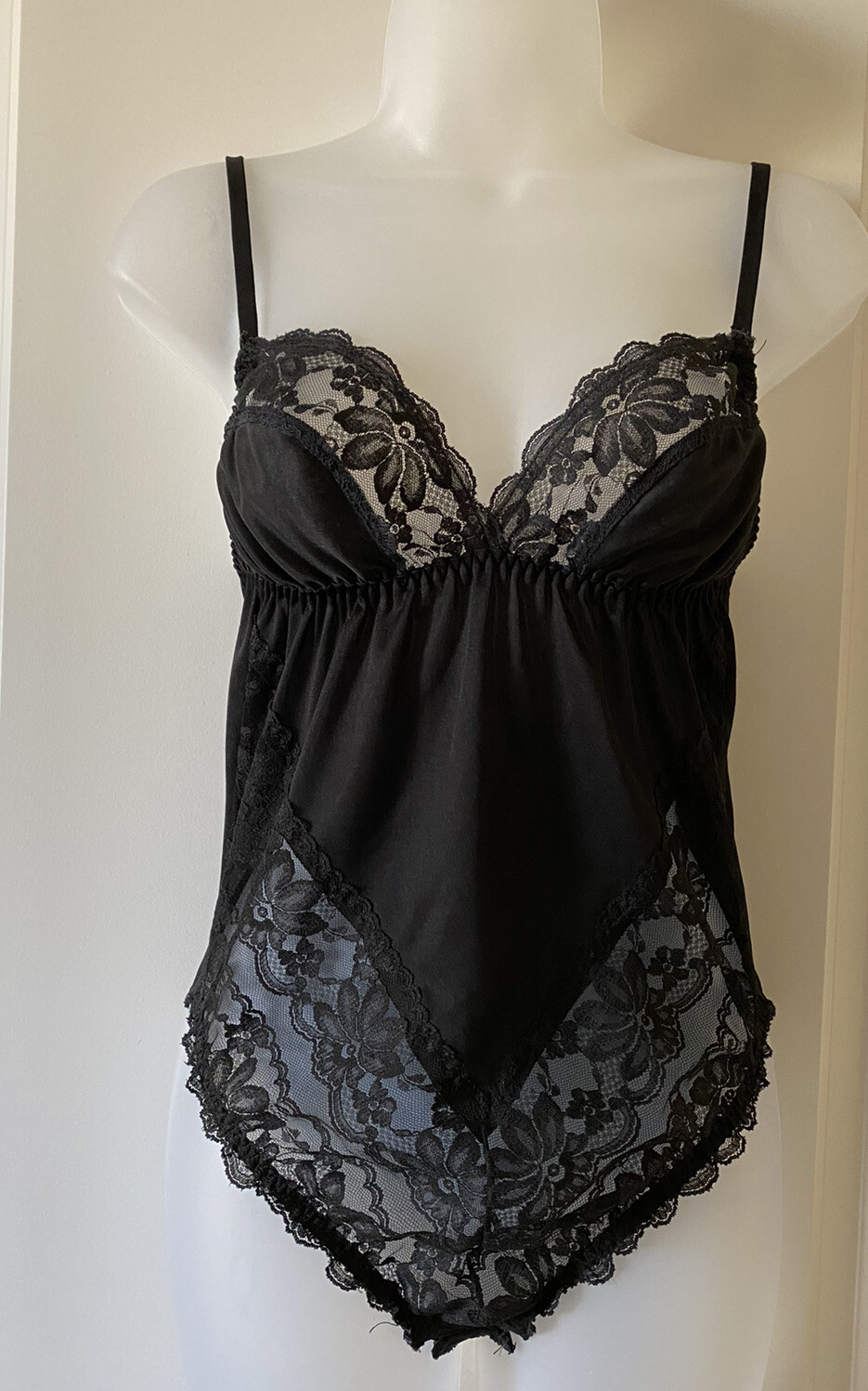 Vintage 1964-1973 Black Lace Teddy ILGWU Union Made USA Size 34 (small)