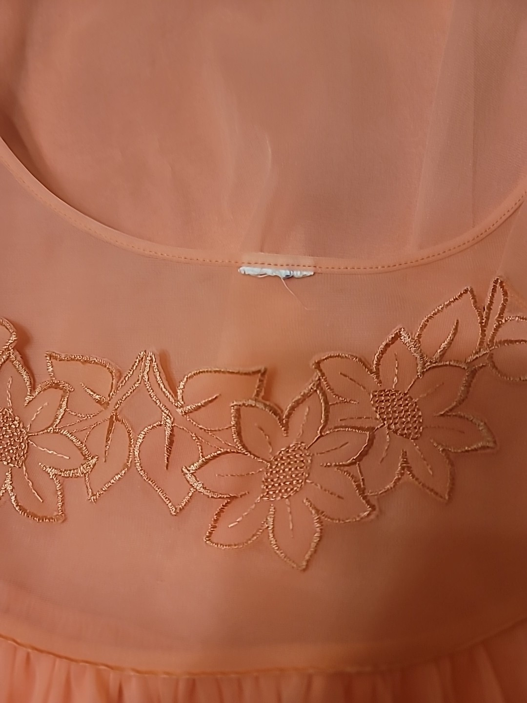 Vintage 60s Double Layer Sheer Chiffon Babydoll Nightgown Coral Size M L ? FLAW