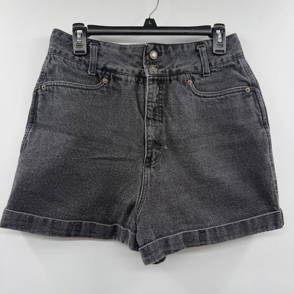 Vintage 90&rsquo;s Express EXP High Waisted black Denim Shorts USA Mom Jeans Sz 13/14