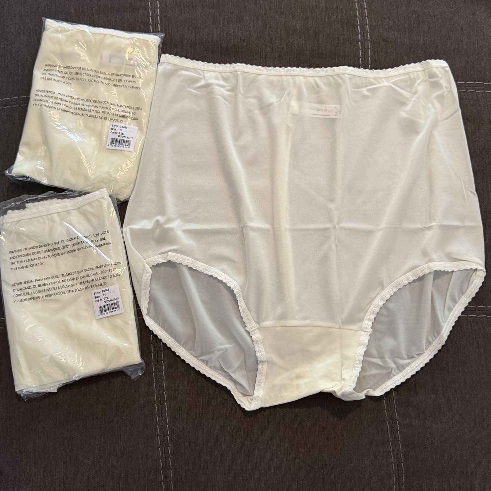 3 Pair Vintage Bali 23465 Moonlight Nylon Satin Full Cut Brief Panties Size 11