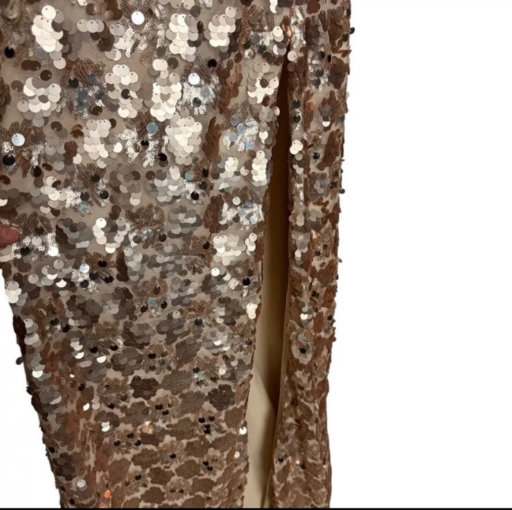 Vtg Night Moves Gold Rose Sequin Aurora Borealis Formal Prom Dress 8 Medium GUC