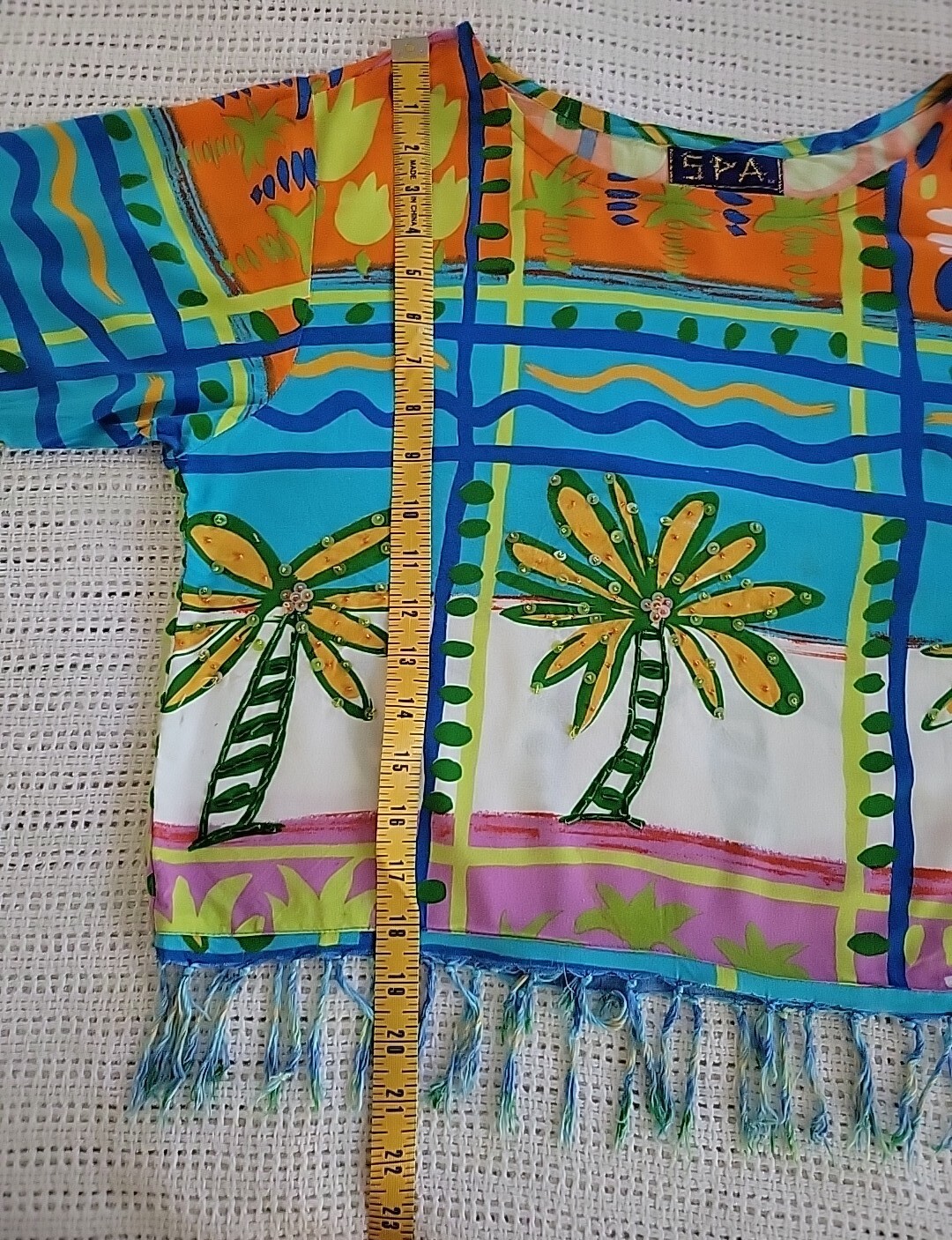 Vintage SPA Crop Top Sz Med-Lg-Hawaiian Beaded-Embellished Fringed-Art to Wear