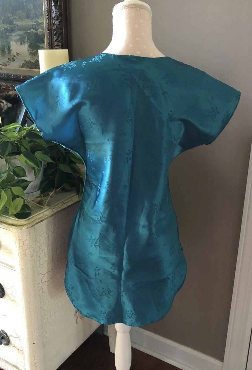 Vtg Llise Steven’s Satin Nightgown Nightshirt Turquoise Women’s Small