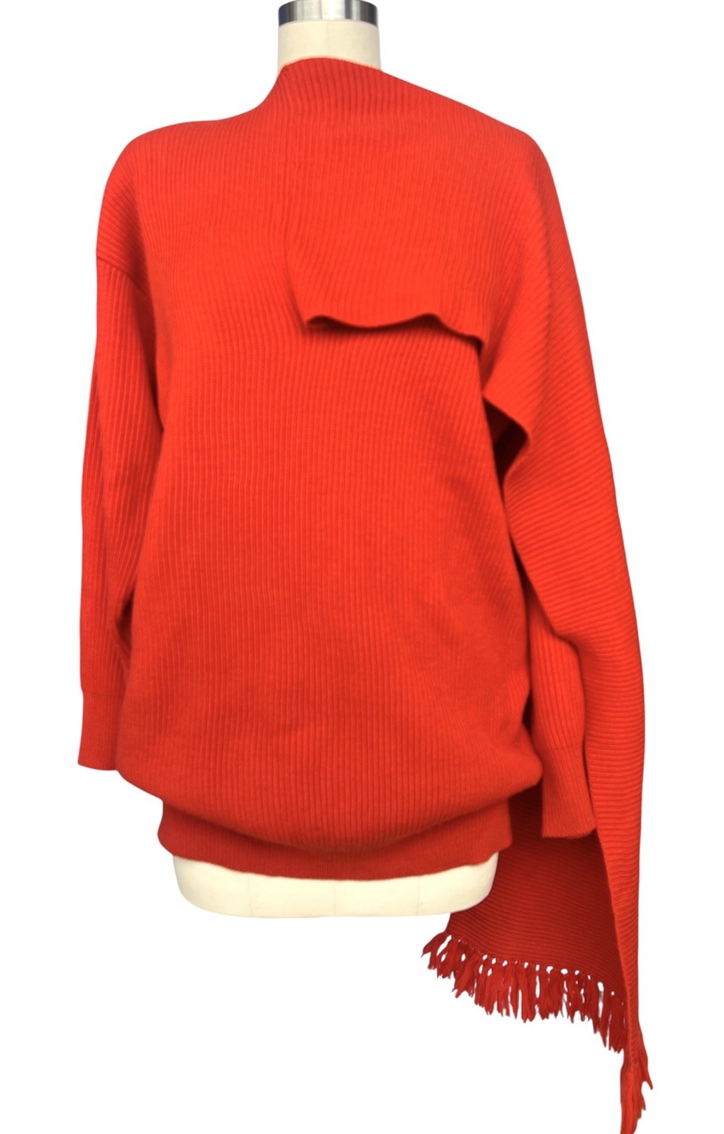 Vintage Adrienne Vittadini Red WoolSweater Scarf Wrap V Nk Minimalist 80s 90s S