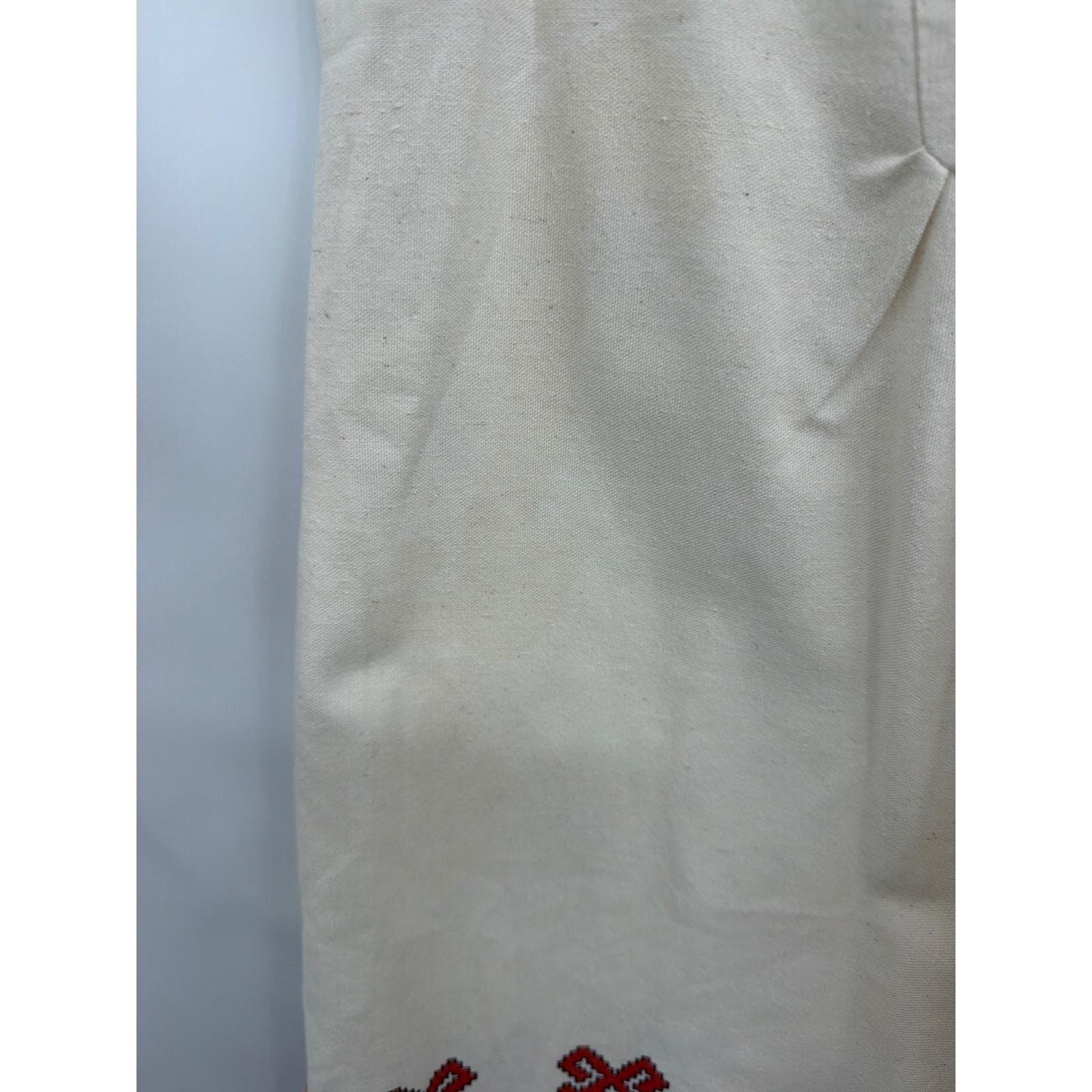 Vintage Handmade Folk Border Print Shift Dress Cream Sleeveless Mini 1960s 70s