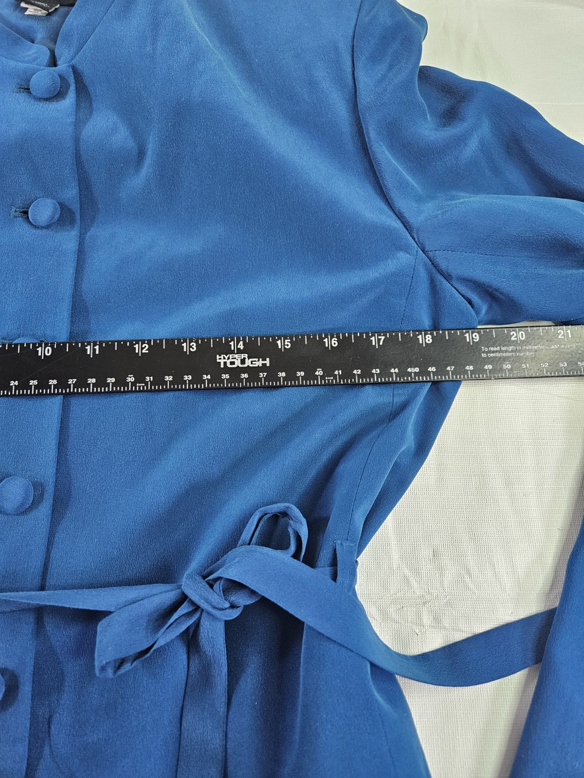 Vtg 90&rsquo;s Patrick Collection 100% Silk Pant Suit Women 12 Blue Shoulder Pad Read