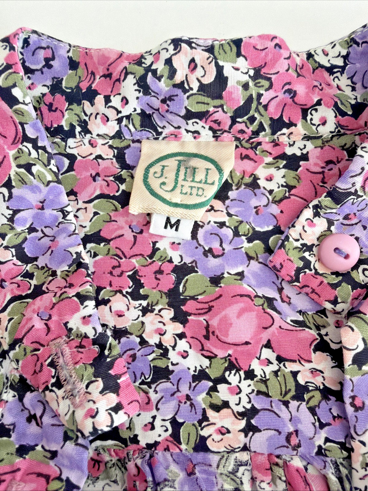 J. Jill LTD Floral Dress Women’s M Blue Pink Long Sleeve Midi Cottagecore