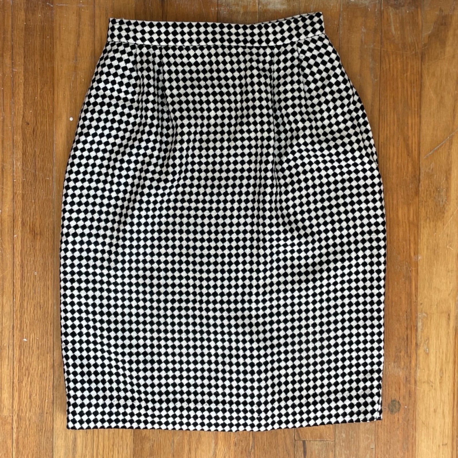 Vintage Checkered Pencil Skirt Size XXS 24&Prime; Waist 1990s Woven Rayon with Pockets