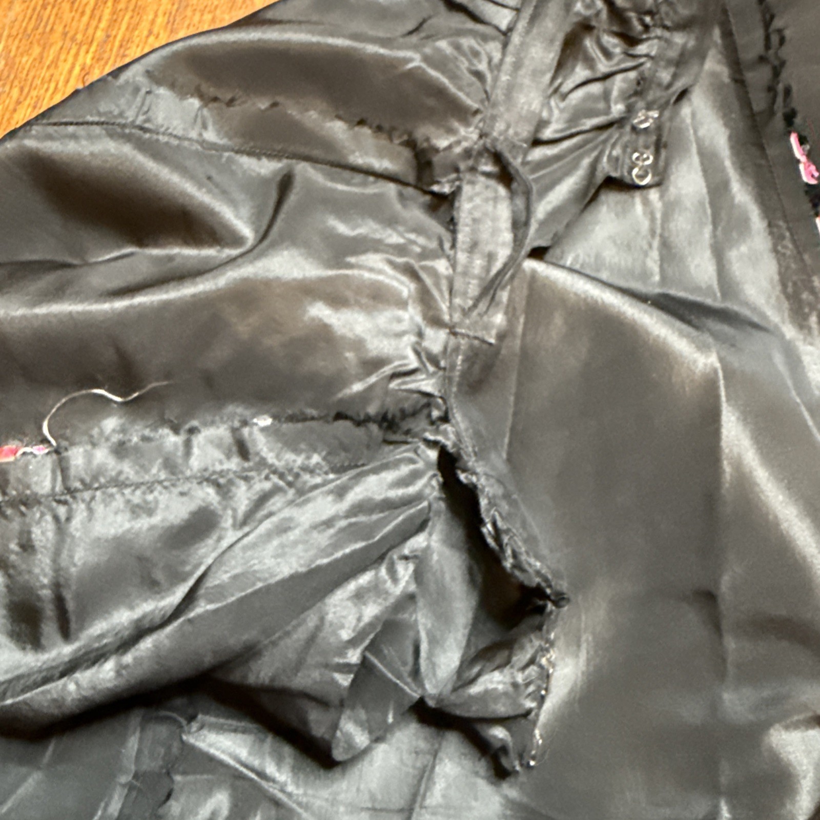 Antique Victorian Wounded Bird Silk Taffeta Petticoat – Pink Selvage – c. 1890