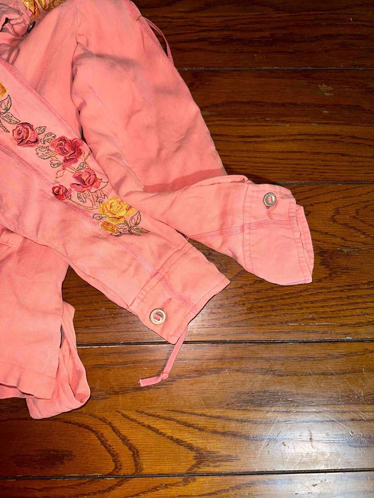 DA-NANG Surplus Indo-Chine Peach Embroidered Utility Cargo Jacket Sz XS NWT