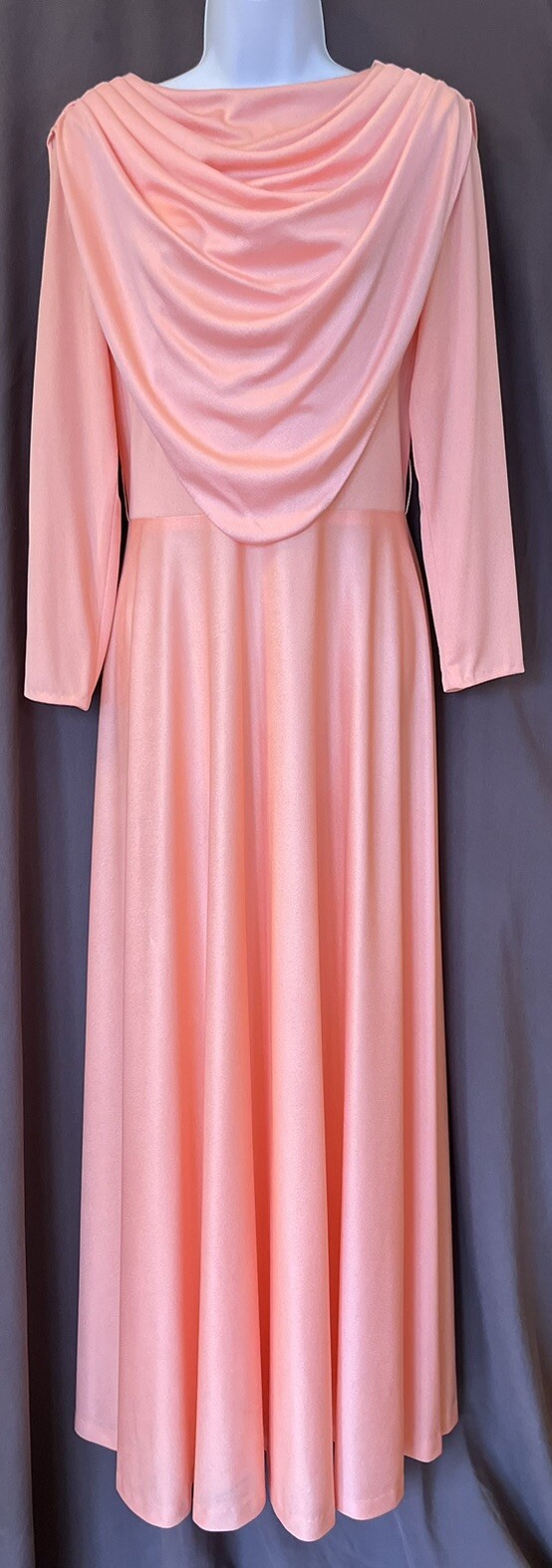 VTG 60s 70s Pink Polyester Grecian Goddess Hostess Formal Maxi Dress SZ 16