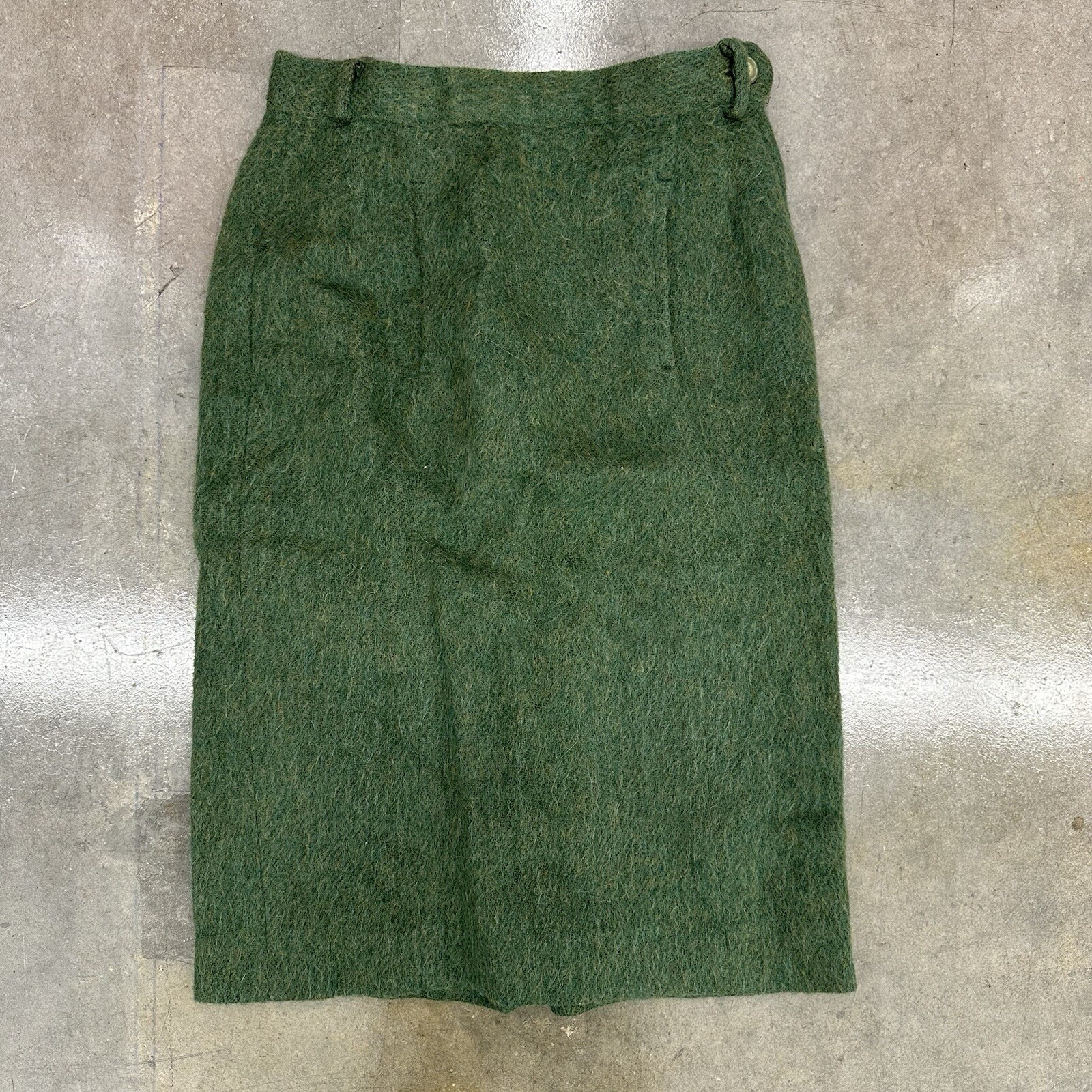 Vintage 1960s Green Wool Blend Side Zip Button Skirt 24”