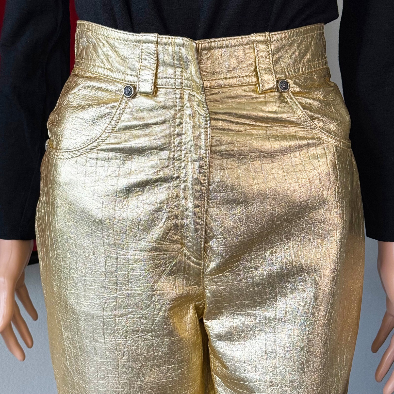 GIANNI VERSACE metallic gold leather pants size IT 40/42 from F/W 1994/95