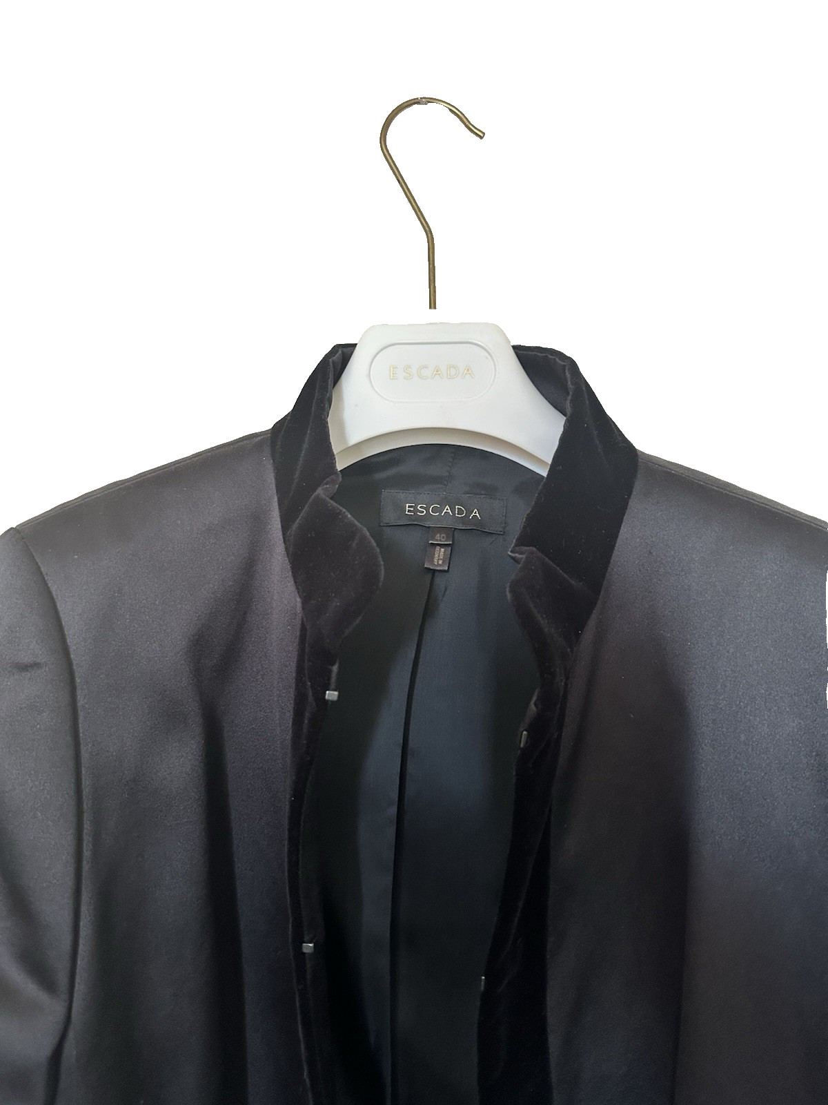 1990s Vtg Escada Black Silk with Velvet Trim Evening Dress Opera Coat – Size 40