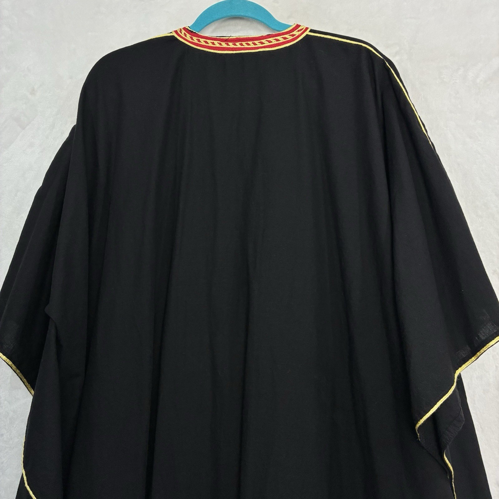 Vintage J Peterman Morocco Hand-Embroidered Caftan Maxi Black Yellow Cotton OSFA