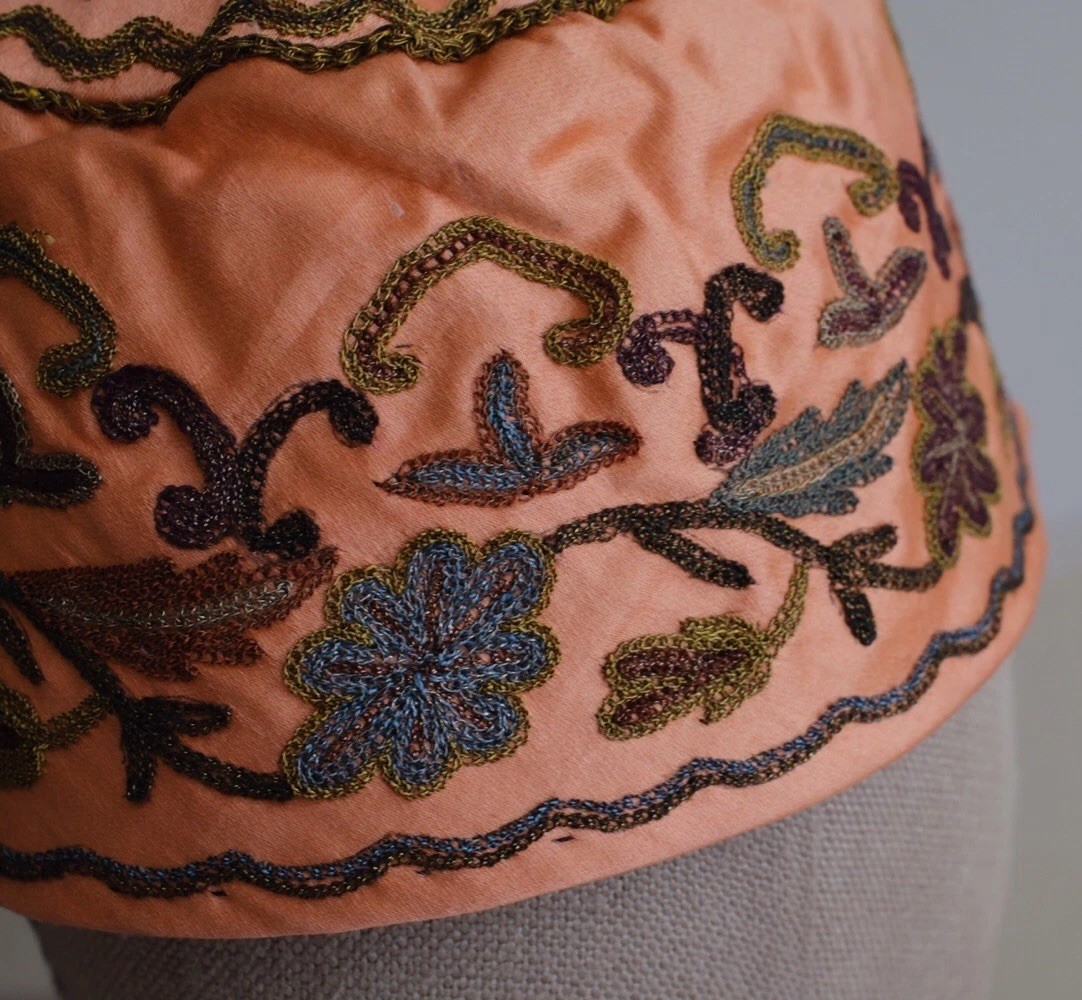 Antique Very Rare Item, Silk Hat 100% Metal Hand Embroidery, 1920s Or Earlier