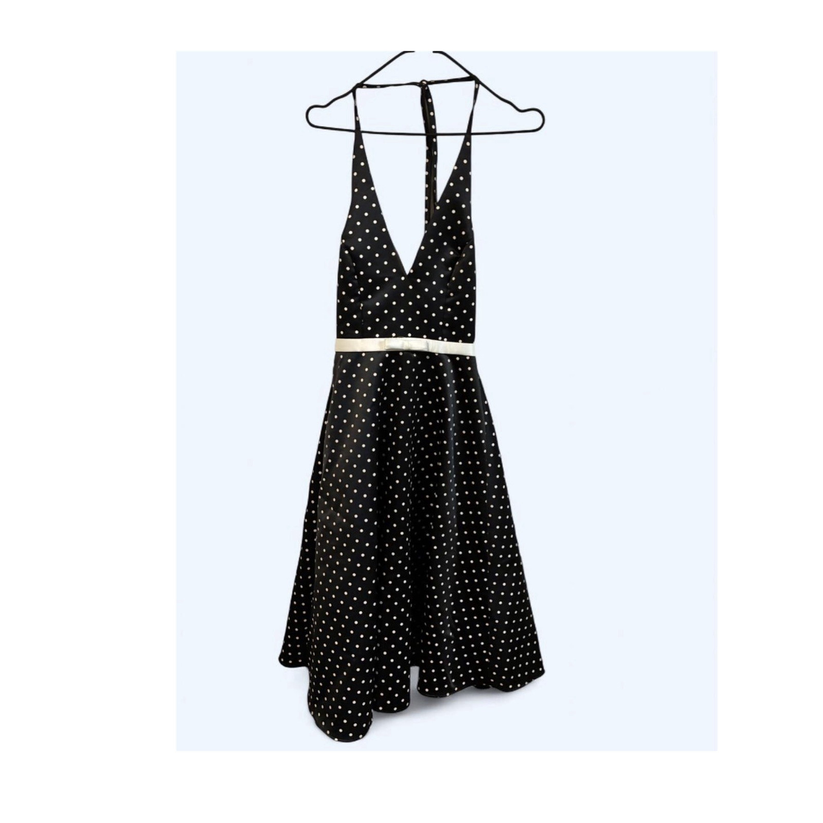 Jessica McClintock for Gunne Sax Black White Polka Dot Halter Dress Size 1/2