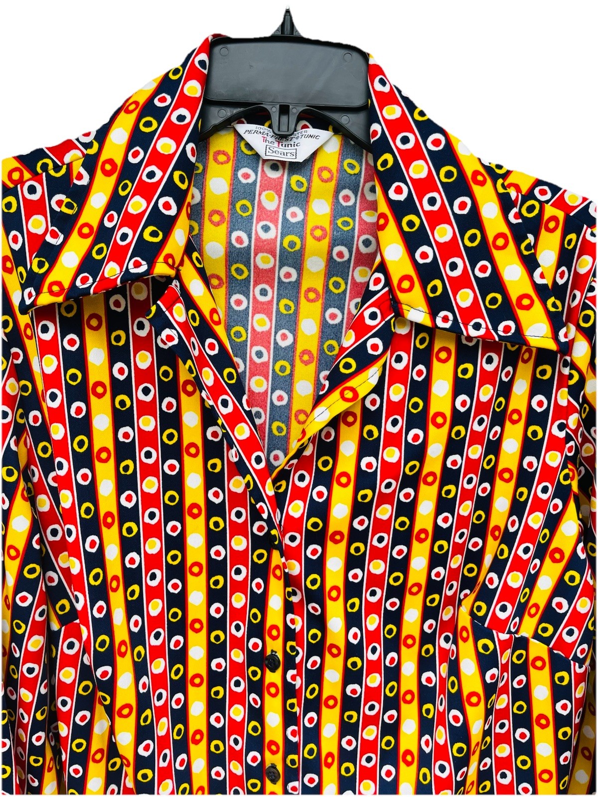 Vtg 70s Sears The Tunic Blouse Geometric Target Pattern Mod XL