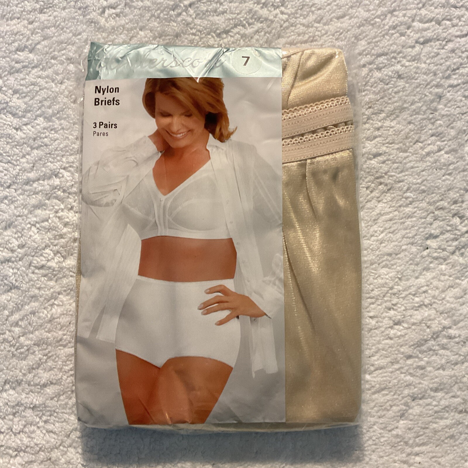 J C Penney Underscore Nylon Full Brief Panties 7 Large NIP 3 Pack Nude