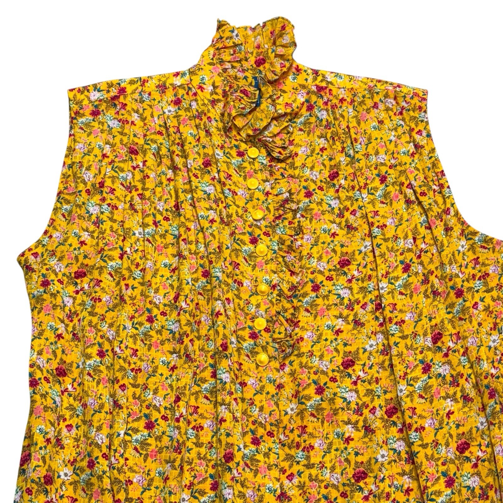 Vintage Emanuel Ungaro Parallele Paris Yellow Floral Ruffle Neck Dress Small Fra