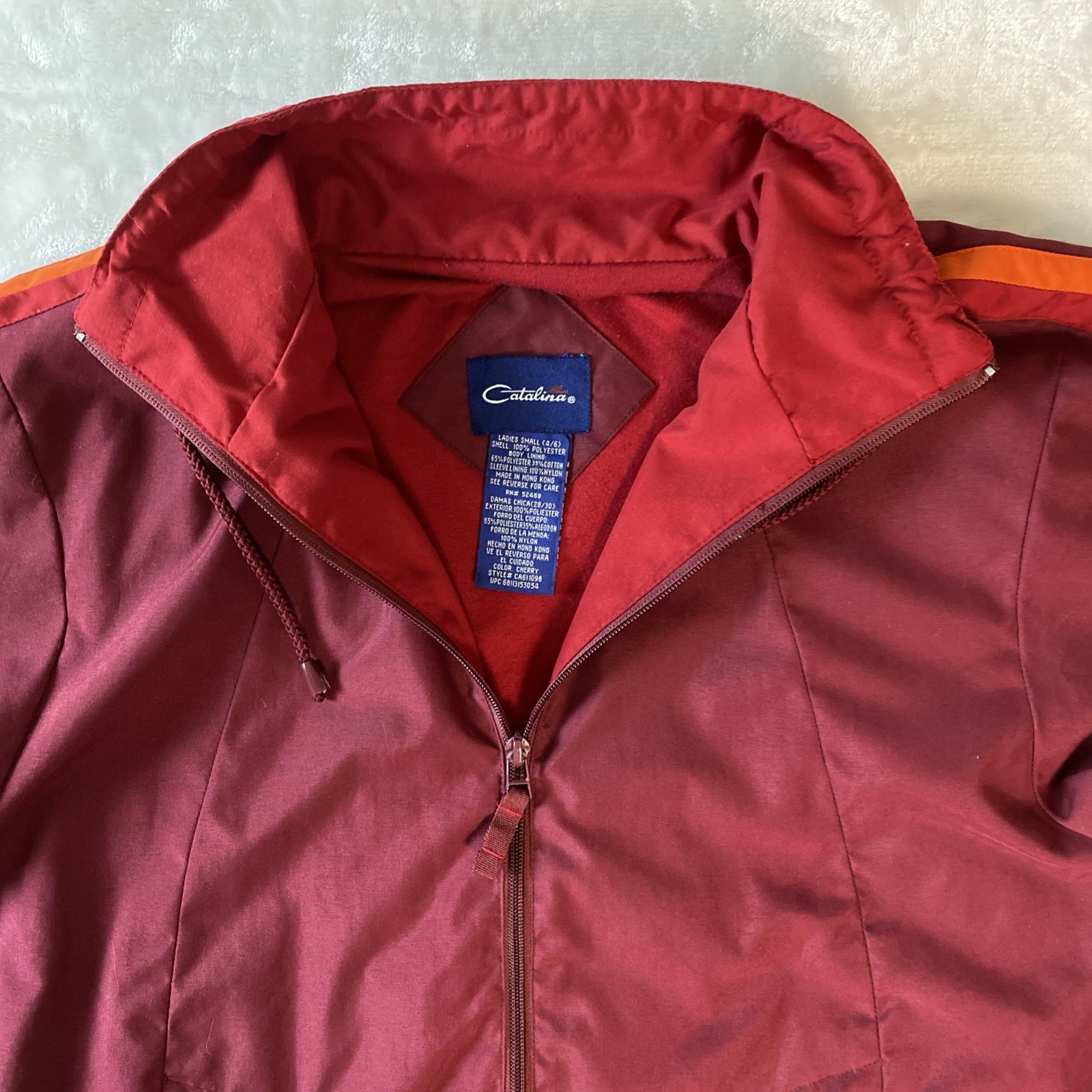 Vintage 1980s Catalina Activewear Jacket Women’s S Maroon Striped Hong Kong