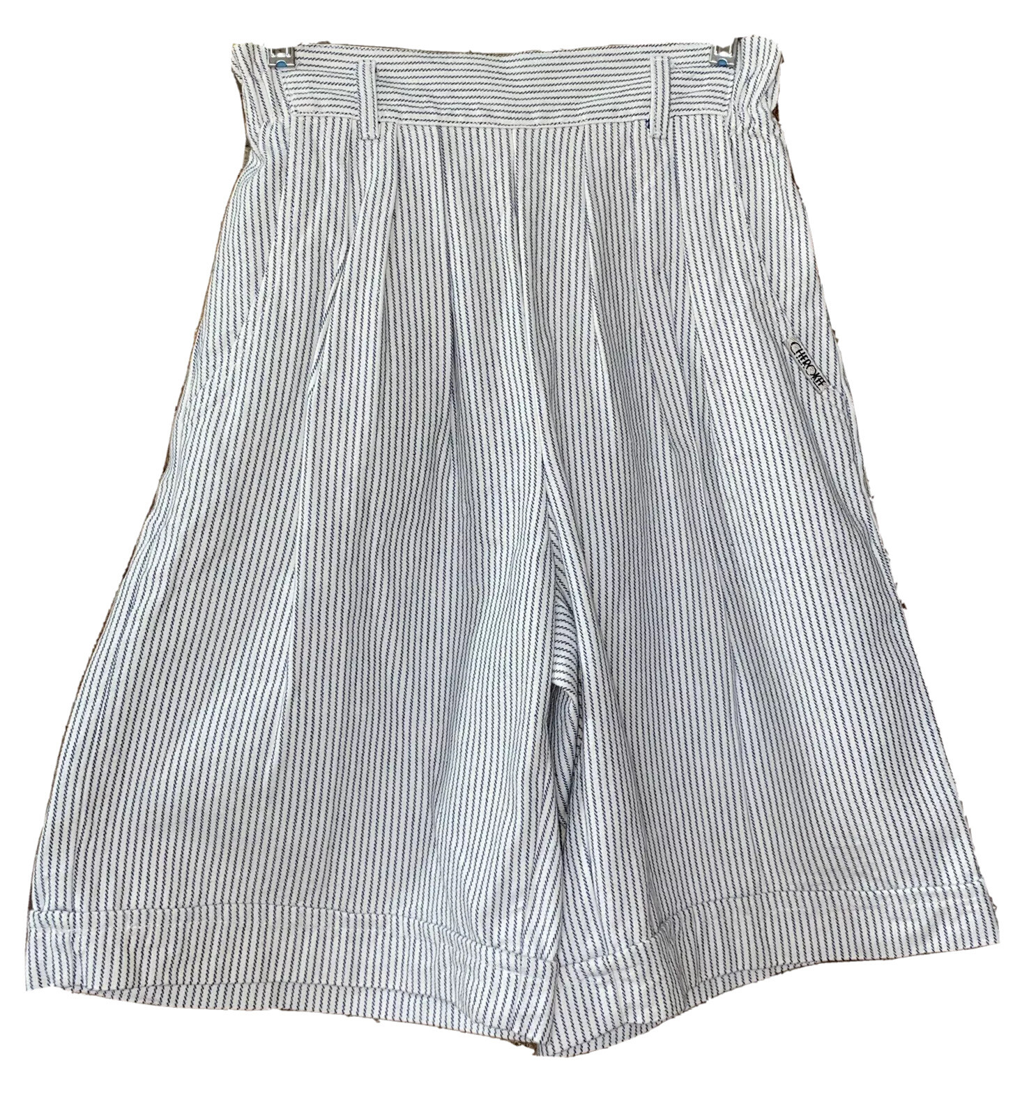 Vtg 80s NOS Cherokee Paper Bag High Waist Striped Denim Shorts Sz 8 Cottagecore