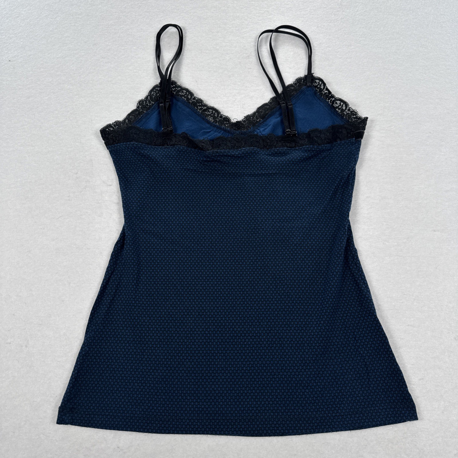 Y2K Vintage Express Camisole Tank Top Small Blue Black & Black Velvet Lace Trim