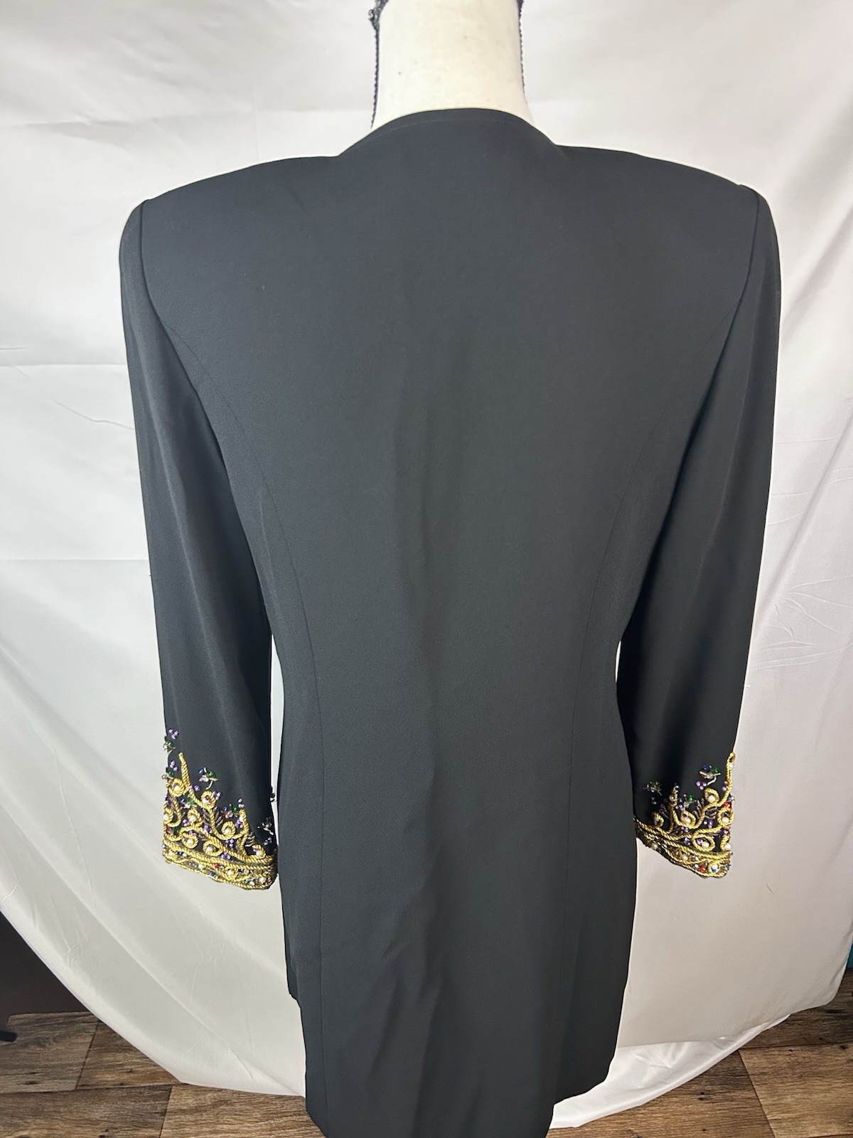 Frank Usher VTG Button Down Dress Black With Multicolor Buttons Embroidery