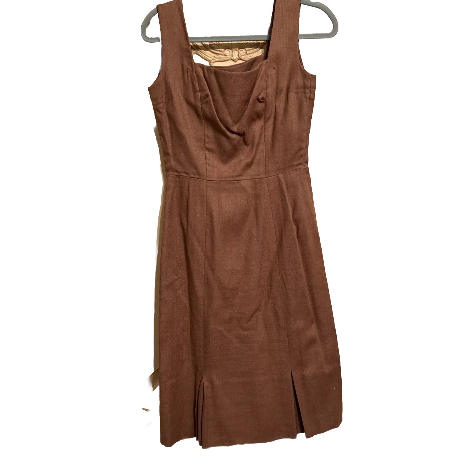 Vtg 50s 1950s Adele Simpson Wiggle tan brown Pencil dress S 4 6 Talon Zipper