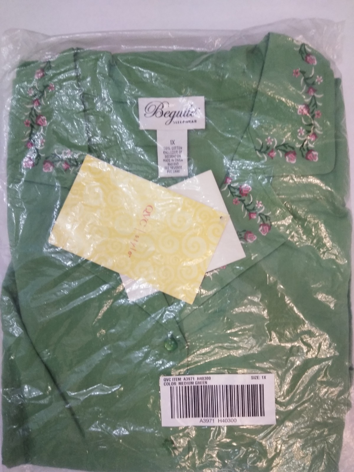 NEW Beguile WOMEN&rsquo;S Sleepwear 2-PIECE SET, GREEN W/ FLORAL ACCENT SIZE 1X