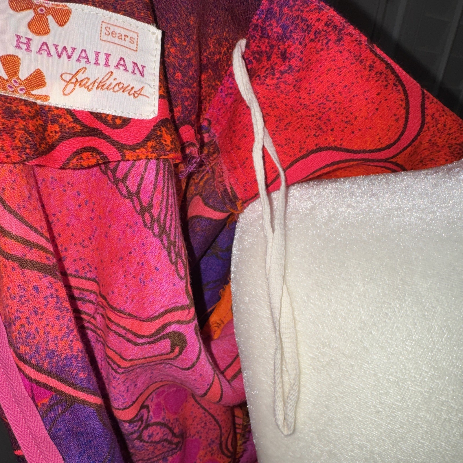 Vintage Sears Hawaiian Fashions Orange Purple Blue Barkcloth Maxi Dress 36” Bust