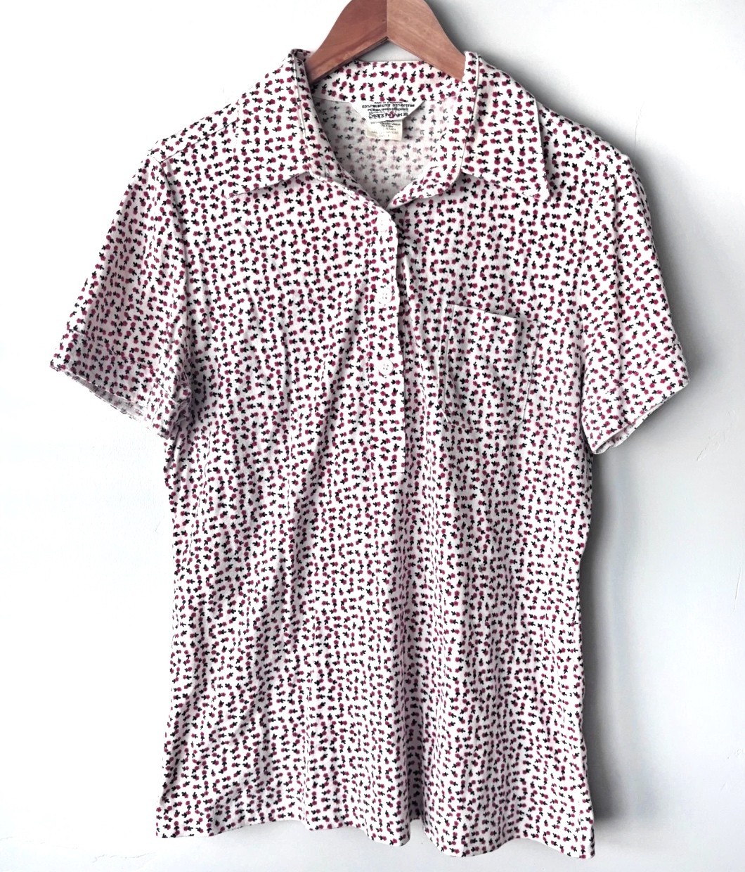 Vintage 70s Sears Perma Prest Floral Polo Shirt Size 18 Grandmacore Cottagecore