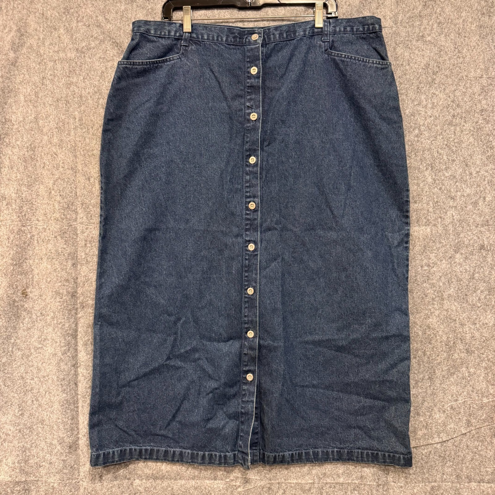 Vintage Y2K Denim Skirt Plus Size 20W 90s Midi Modest Blue Jean Button Down