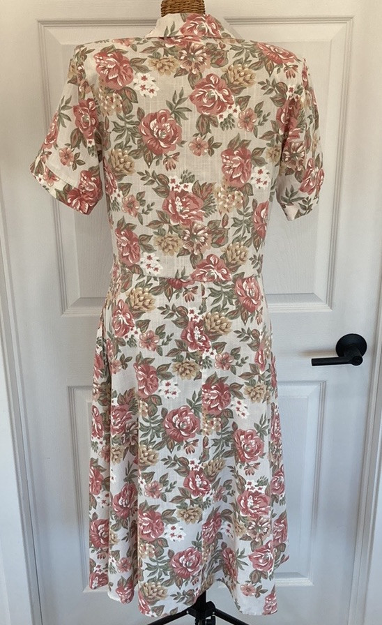 STUART ALAN Vintage 80s Cottagecore White & Pink Floral Dress, Shoulder Pads