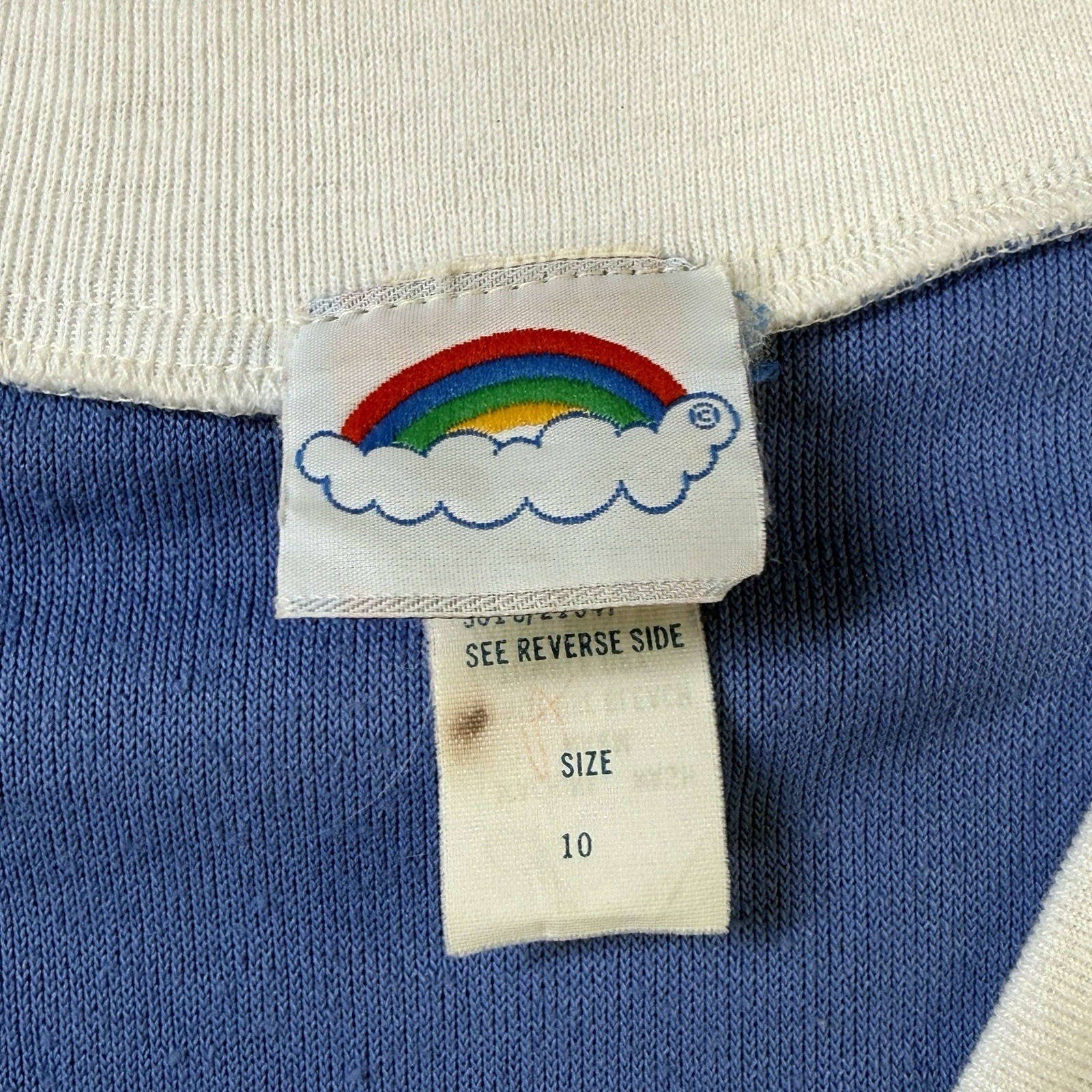 Vintage 70s Rainbow Terry Cloth Cover Up Dress Blue White Size 10