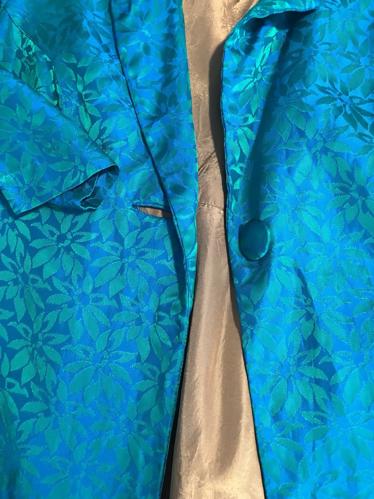 Vintage 1950’s 1960’s Evening Coat Emerald Green/blue Jacquard Pattern