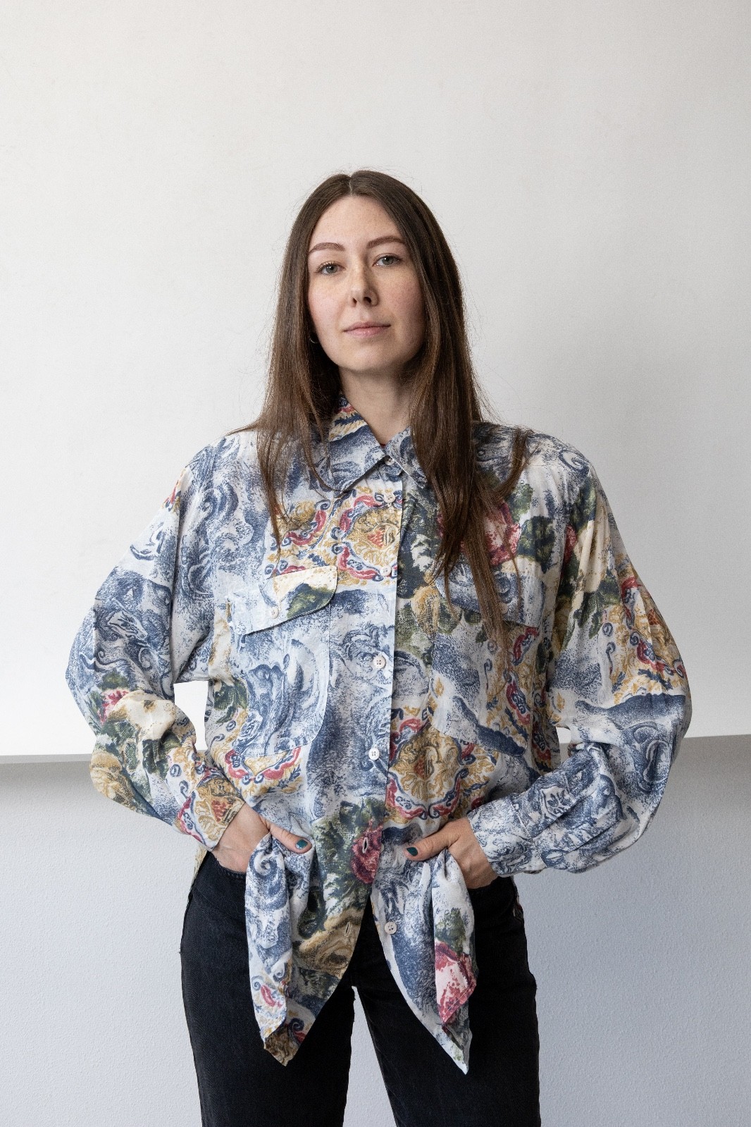 Vintage 90s Tapestry Baroque Floral Viscose Shirt Women&rsquo;s M Oversized 1990s