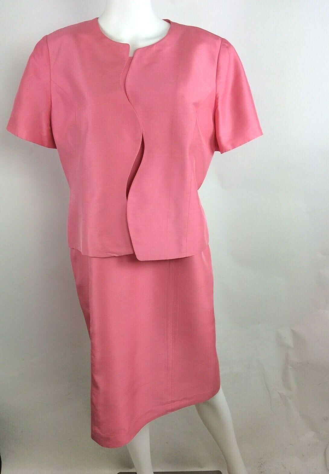 Shomi by Milley Shor Vintage Women Silk Dress Jacket Set Pink Size 14 (39)