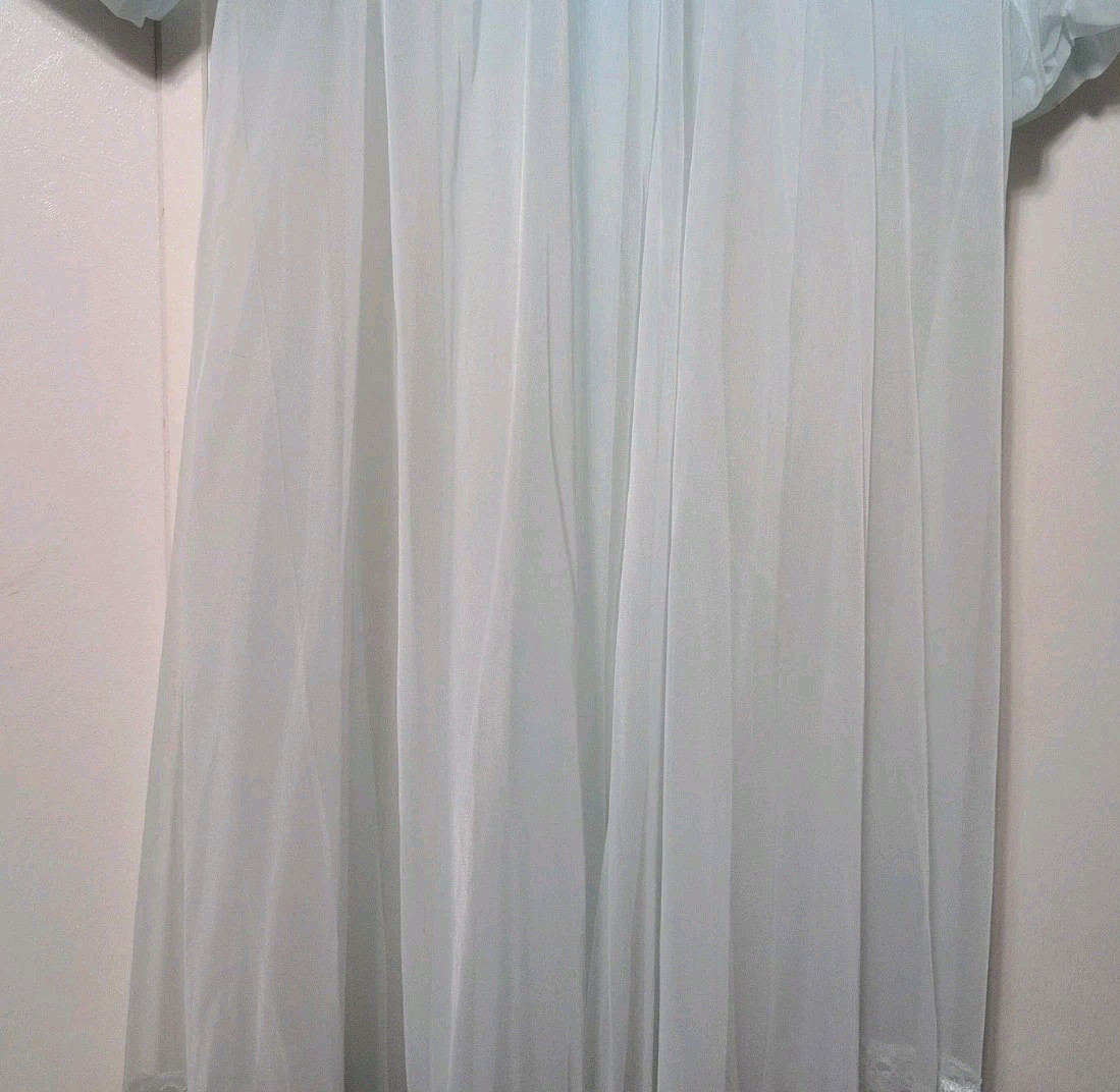 Vtg Shadowline Light Blue Nylon Lace Chiffon Robe Sheer Sz Large