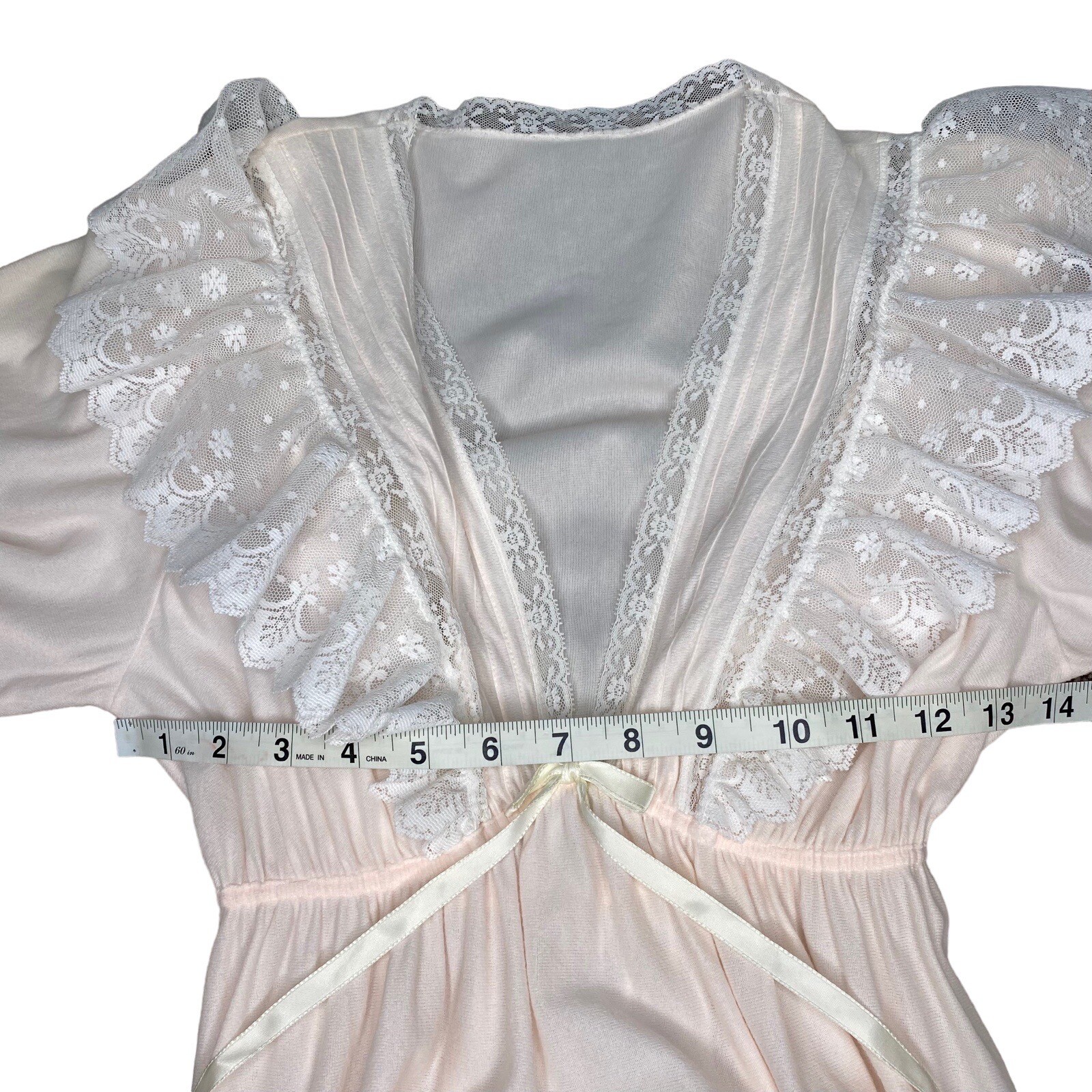 VTG 70&rsquo;S VAL MODE WHITE PINK LACE NYLON BLEND NIGHTGOWN SZ S