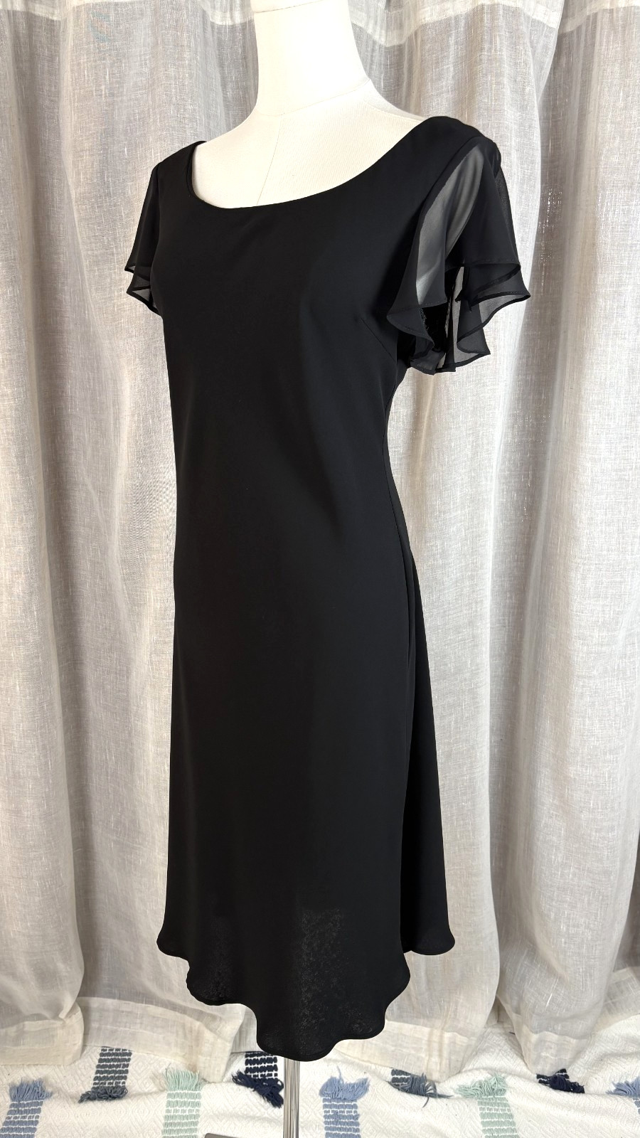 Vintage 90&rsquo;s Black Cocktail Dress Sheer Back Sash Size M L 12 Whimsigoth Witchy