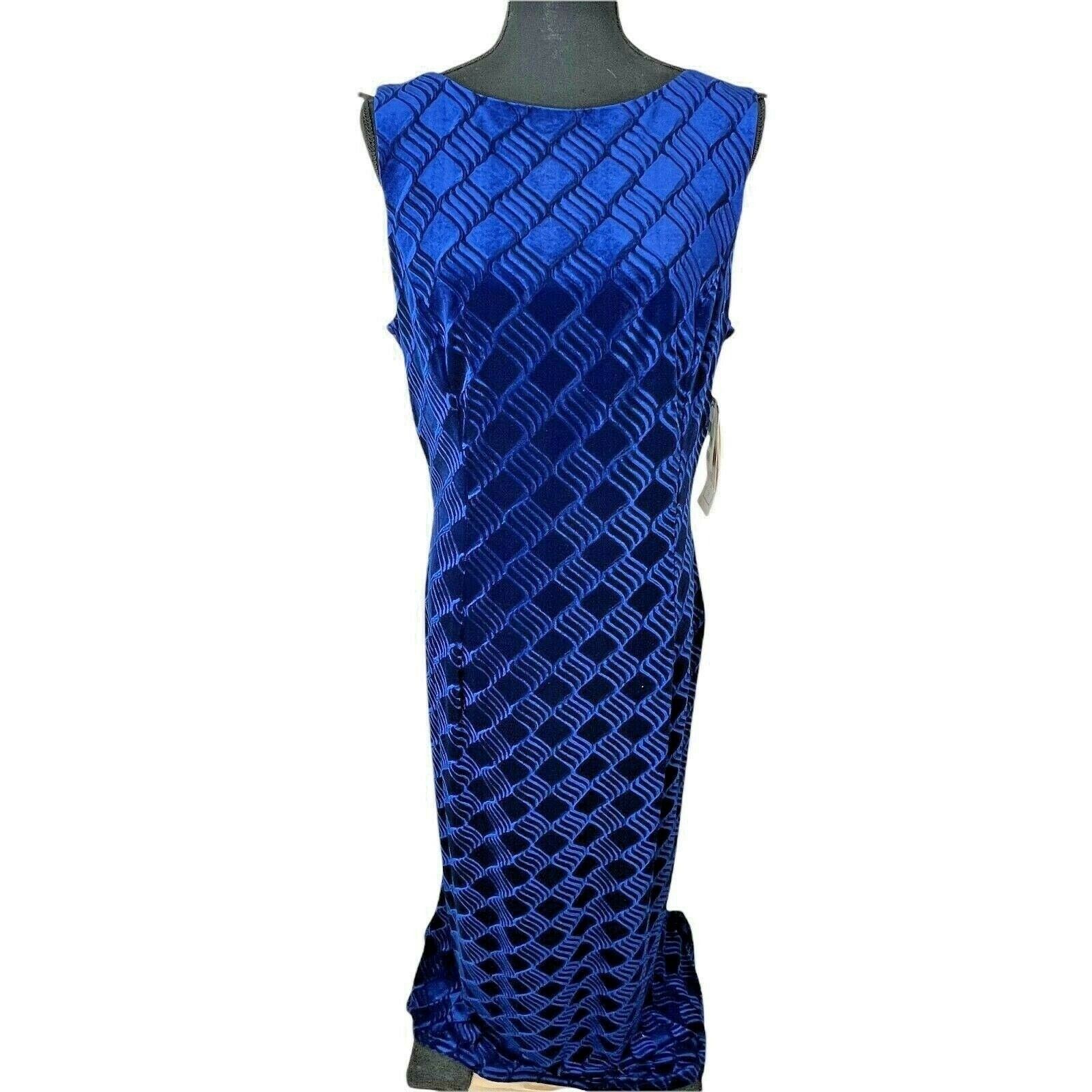 Scott McClintock Dress Women New Velvet Satin Formal Blue Pattern Maxi Open Back