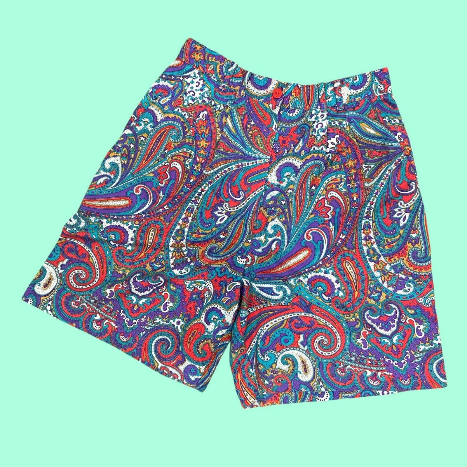 Vintage Tail Paisley Bermuda Shorts Womens 6 Made in USA 80s High Waist Pleated