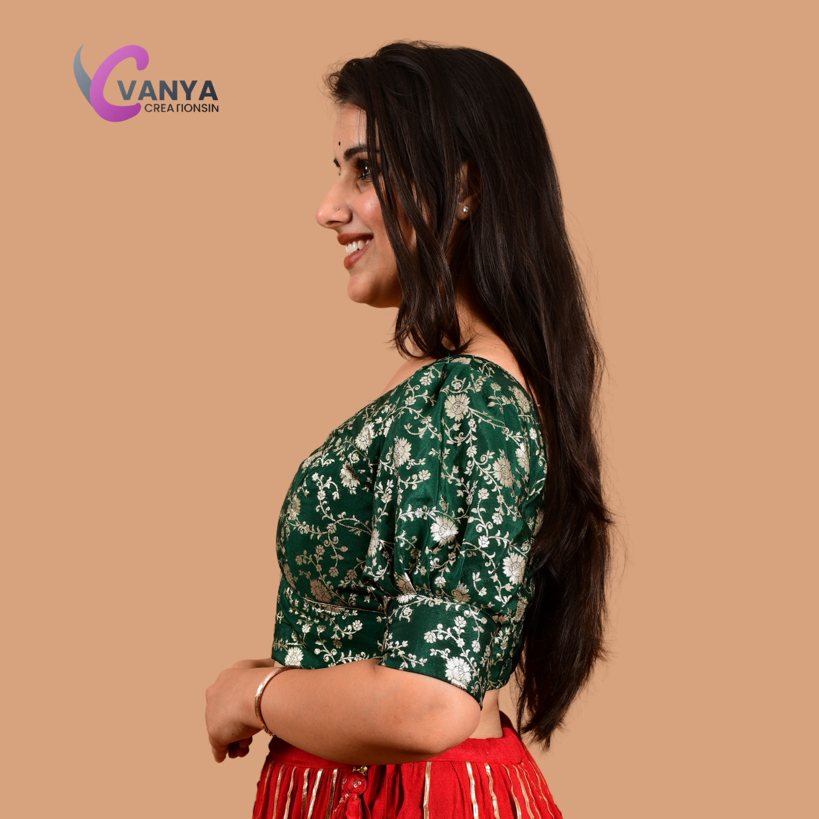Banarasi Brocade Handcrafted Sari Blouse V Neck Top for Women Backless Luxurious