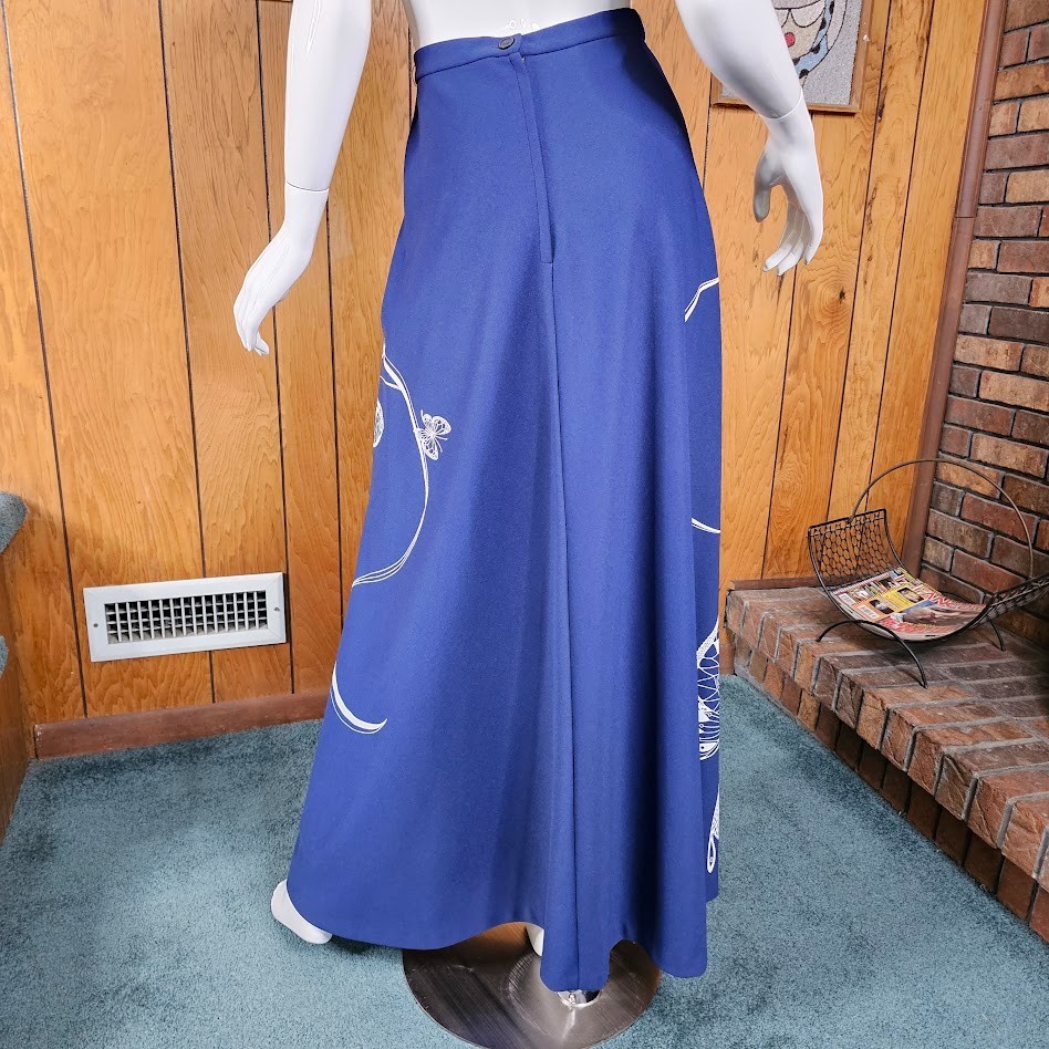 Vintage 70s Alfred Shaheen Hawaiian Butterfly Ribbon Graphic Maxi Patio Skirt M