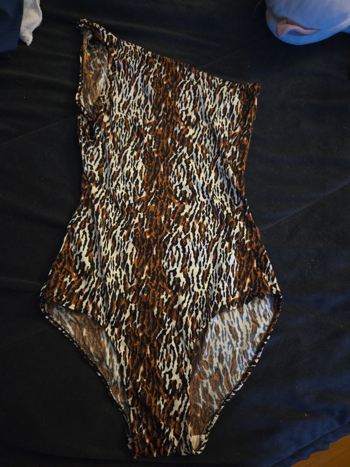 Vintage 80&rsquo;s Leopard Print one shoulder Swimsuit One Piece medium Jacques Moret