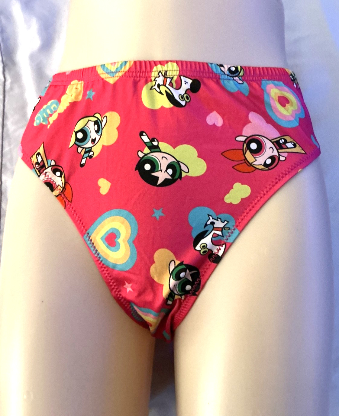 Glossy Smooth Pink Satin Powerpuff Girls Y2K Theme Bikini Brief Panties size XL