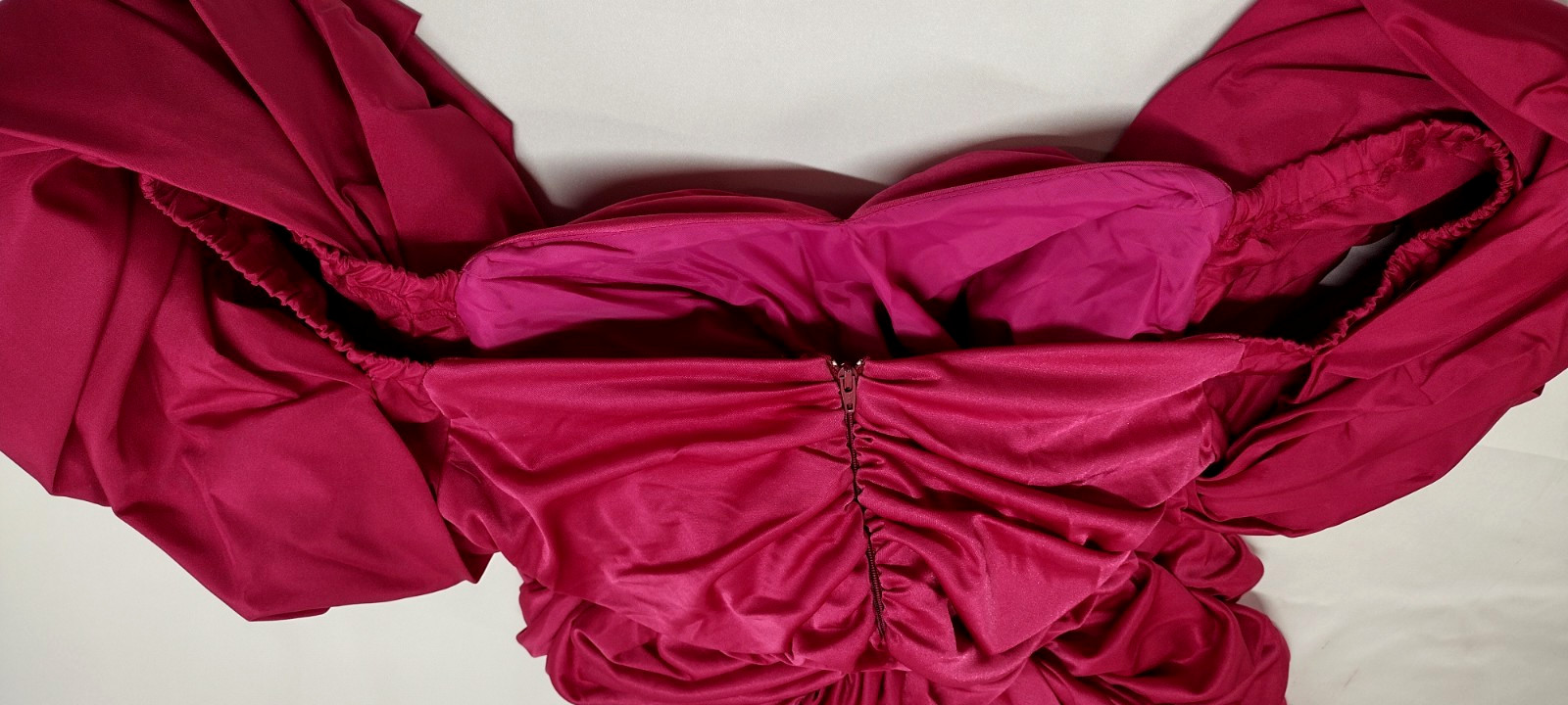 1980s Couture Dress Pink Fuchsia Balloon Sleeve Rhinestone Buttons SAMIR 80s M